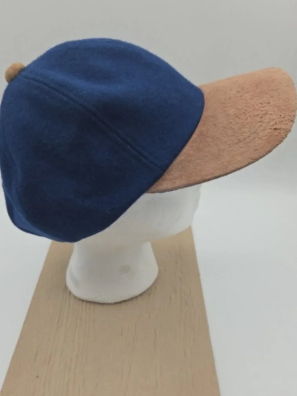 Navy Wool‑Blend Cap with Suede Brim - Picture 3 of 8